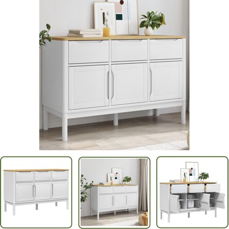 The Living Store Sideboard FLORO Weiß 114x43x74 cm Massivholz Kiefer - Schreibtisch - Wohnzimmermöbel - Sideboard - Holzmöbel - Massiver Tisch (1/5)