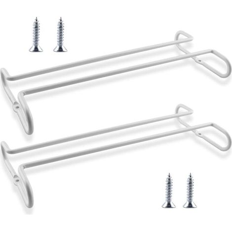 2 x Support mural en métal pour verres à vin – Porte-verres suspendu sous placard ou au sol, avec vis de fixation incluses – Capacité 2 à 4 verres – Design élégant blanc, idéal pour cuisine, bar et pu
