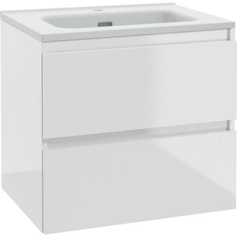 kielle Nefia - Mobiletto con lavabo, 60x55x46 cm, 2 cassetti, bianco lucido 50027S620