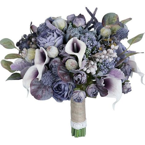 Künstlicher Blumenstrauß, simuliert, lila-grau, Hochzeitsblumenarrangement