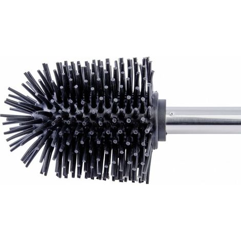 Brosse WC en silicone autonettoyante – Tête interchangeable – Manche en acier inoxydable – Ø 7,5 cm x H 35 cm – Couleur noir (1/5)