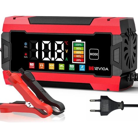10A Chargeur de Batterie Voiture, 12V 10A LiFePO4 Chargeur Batterie pour Moto avec Réparation Automatisée, 6 Modes Maintien de Chargeur Batterie avec Écran LCD pour AGM/Gel/Wet/SLA (1/5)