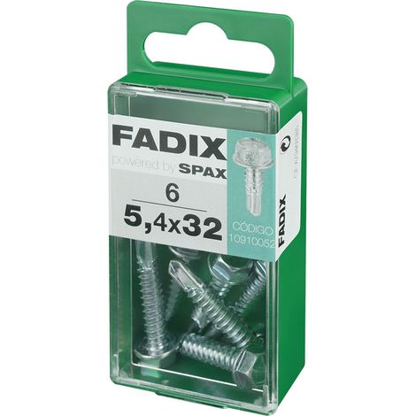 Caja de 6 unidades de tornillo de rosca chapa con cabeza hexagonal autotaladrante 5,4x32mm Fadix (1/2)