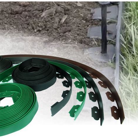 Borde para parterres sin excavación, juego completo, 5 m de PE con 15 anclajes en espiral, para un diseño de jardín sencillo. (1/5)
