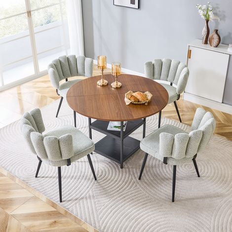 tavolo pranzo 107 cm con 4 sedie boucle ripiani noce HAVRYA (1/5)
