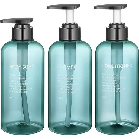 3 Pièces Flacon Pompe Vide, 500ML/16,9oz Flacon Pompe Rechargeable, Bouteille Shampoing Vide pour Gel Douche Conditionneur Lotion (Bleu) (1/5)