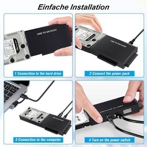 Adaptateur Sata Vers Usb, Adaptateur Usb 3.2 Ide/Sata Pour Disque Dur De 2,5" Et 3,5", Prend En Charge 6 To, Comprend Un Adap[F351] (1/5)