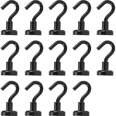 MINKUROW Magnethaken, Magnete mit Haken, 14 Stück extra starke Neodym-Magnethaken, superstarke schwarze Magnethaken für Küche, Schlafzimmer, Badezimmer, Garage, Kühlschrank, Schlüsselanhänger (1/5)