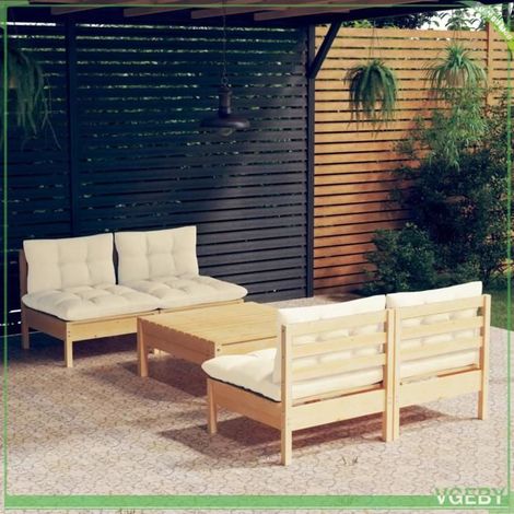 Salon de jardin - FAFEICY - 3096004 - Modulaire - Bois de pin massif - Coussins crème (1/5)