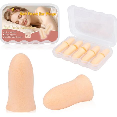 Bouchons d'oreilles 5 paires mousse réutilisables avec boîte pour sommeil & avion (1/5)