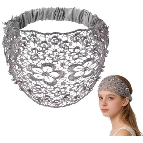 Haarreif aus Spitze für Frauen Kopfumfang aus Spitze mit Perlen – breite elastische Haarbänder für Damen, Mode, für Hochzeit, formelle Veranstaltungen, Alltag, Urlaub und (1/5)