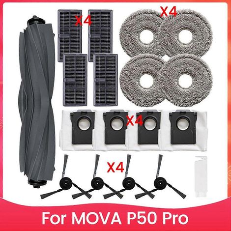 Pour aspirateur robot MOVA P50 Pro : brosse latérale principale, filtre HEPA, lingette de nettoyage, sacs à poussière de rechange (1/5)