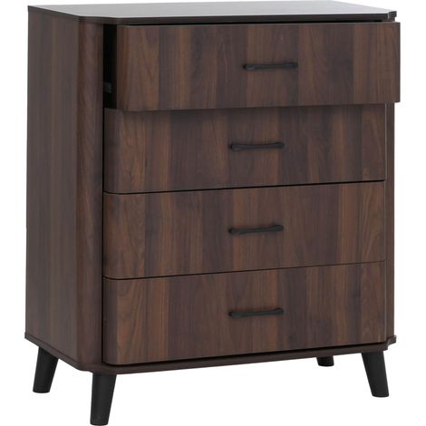 Commode HWC-P42, buffet, 4 tiroirs, MDF 92 x 80 x 40 cm - aspect noyer
