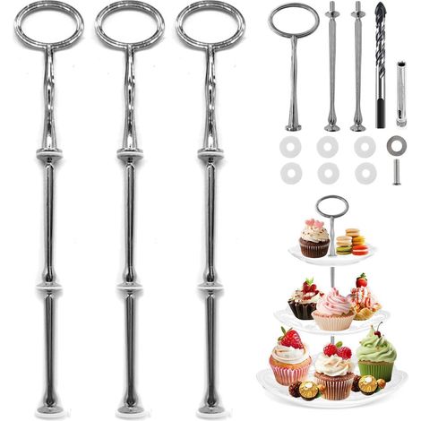 Etagere Stangen Set Silber, 3 Stück, Zinklegierung, zum Selbst Basteln