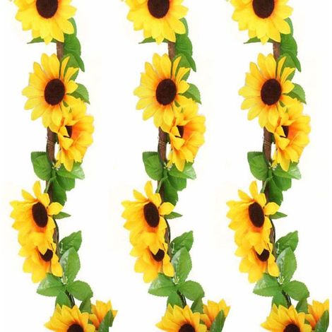 Lot de 3 vignes artificielles en forme de tournesol, feuilles de lierre, plantes suspendues pour mariage, maison, arche