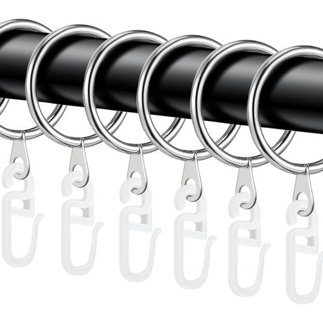 40 - Anneau de rideau - Crochet de rideau - Métal argenté et plastique transparent pour tringle jusqu&39à 27mm - Salle de bain et salon - Argent - 30mm