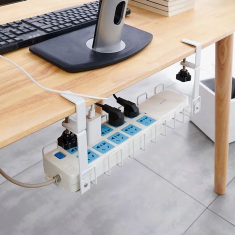 Goulotte de câbles pour bureau, gestion des câbles, organisateur de câbles, panier à câbles sans perçage, support de câbles extra robuste pour une organisation optimale du bureau (blanc) (1/5)