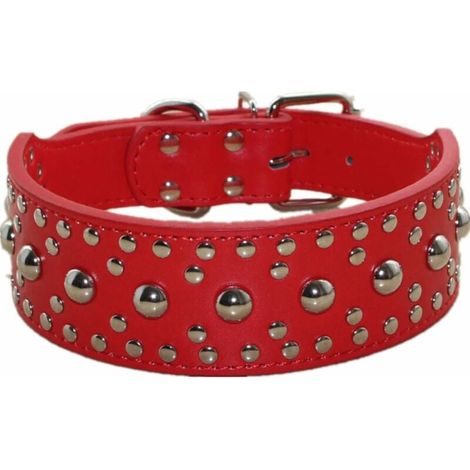 Collier de chien en cuir PU clouté (rouge S)-Fei Yu
