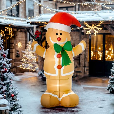 Décoration de Noël gonflable : bonhomme en pain d'épice de 1,83 m avec nœud, 3 LED, souffleur intégré, décoration de jardin (1/5)