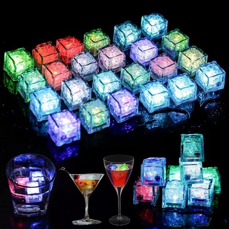 Lot de 24 glaçons LED : réutilisables Flash LED Ice Cube, glaçons lumineux avec lumière LED, glaçons clignotants avec lumière, glaçons colorés pour mariage, fête, bar et club (1/5)