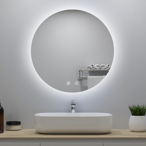Ocean miroir lumineux rond 100x100cm avec Anti-buée + 3 Couleurs + Dimmable, Mural Miroir salle de bain