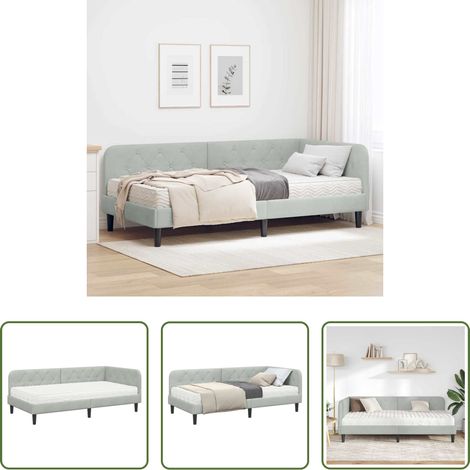 vidaXL L-förmiges Bett - Eckbettgestell Hellgrau 90 x 200 cm Samt (1/5)