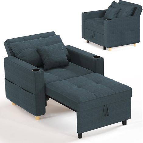 YODOLLA Convertible Sofa Bed 3-in-1 Pull out Arm Chair Folding Recliner Sleeper Single Bed for Adults, Navy (1/5)