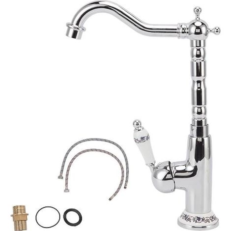 Robinet de salle de bain, style rétro européen, en laiton plaqué, avec flexible coudé long, mitigeur eau chaude/eau froide, robinet de lavabo G3/8 (1/5)