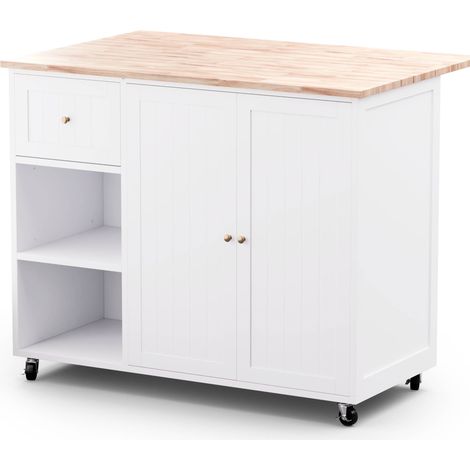 Blumfeldt Etsu - Carrello di servizio, piano di lavoro estraibile, 2 cassetti, 2 ante, 2 ripiani, ruote con freno di stazionamento