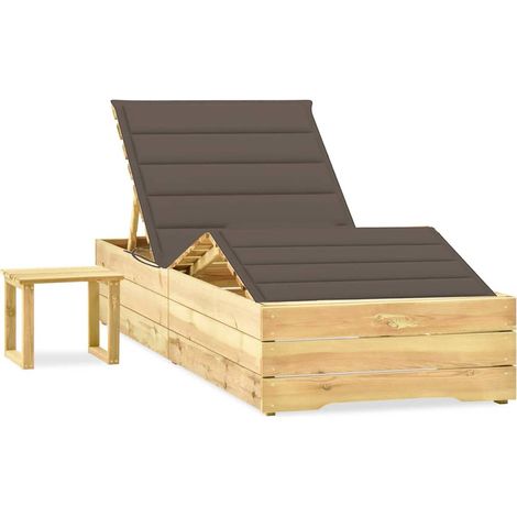 vidaXL Tumbona de jardín con mesa y cojín de madera de pino impregnada (1/5)