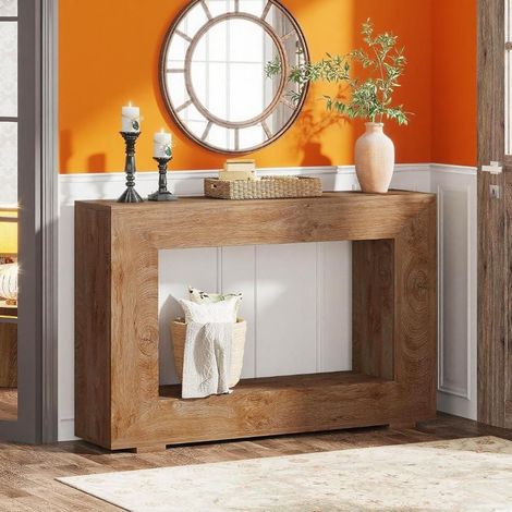 Console de style 120 cm avec rangement pour entrée, table basse en bois pour la décoration intérieure (1/5)