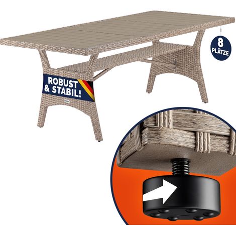 Table de jardin polyrotin 190x90x74 cm plateau en bois WPC avec compartiment hauteur réglable résistant aux intempéries Crème (1/5)