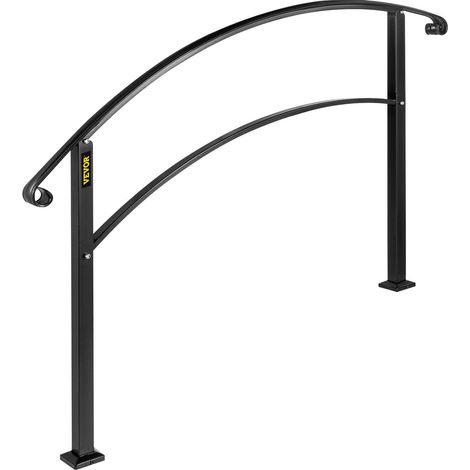 Rambarde en fer forgé noir mat pour escaliers extérieurs, 4 marches, kit d'installation inclus, sécurité et design élégant. (1/5)