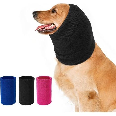 Bandeau Chien Oreille,Cache-Oreilles pour Chien,Soulager l'anxiété des Animaux,Anti Bruit,Apaiser Les Oreillettes pour Le Tonnerre,Foudre,Feux d'artifice,Bain (Noir, L) (1/5)