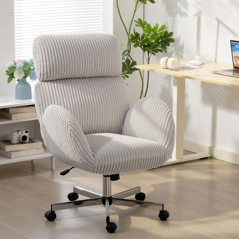 Fauteuil de bureau ergonomique en velours gris, avec dossier haut, appui-tête et accoudoirs réglables. (1/5)