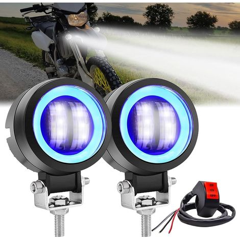 Phares de Moto LED 12V/24V Phares Antibrouillard de Moto Led Lumières Auxiliaires Feux Additionnels LED Motos DRL Ange Yeux 20W 3” (Inclure le commutateur) 2Pcs (1/5)