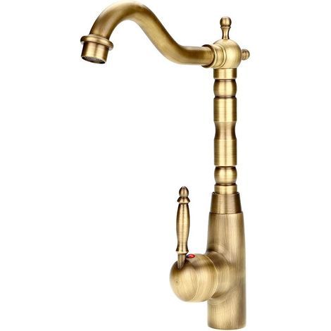 S-giant Wasserhahn-Mischer für Kalt- und Warmwasserleitung im antiken Retro-Stil aus massivem Messing, Einloch-Einhebel-Armatur mit Waschtisch-Kopf für Küche und Badezimmer (1/5)
