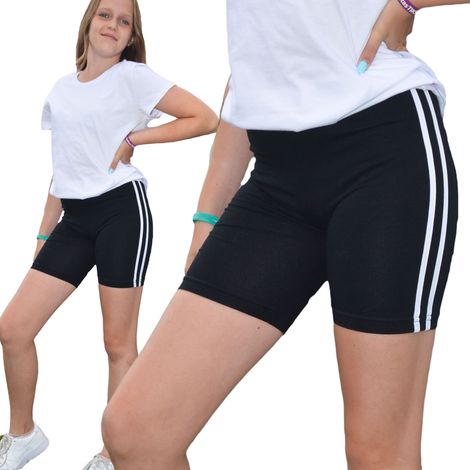 Short de sport fille, cyclisme, rayures, noir PL 164 (1/2)