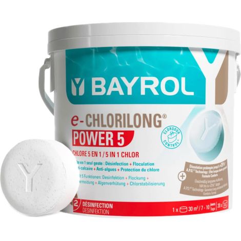 Bayrol – Chlore multifonctions 5-en-1 pour piscine – 10 kg – Galets de 250 g à dissolution lente – Traitement jusqu'à 30 m³ d'eau