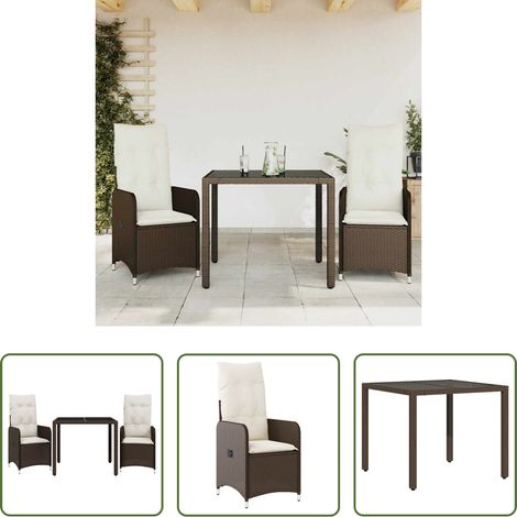 Gartenmöbel -  3-tlg. Garten-Bistro-Set mit Kissen Braun Poly Rattan (1/5)