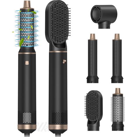 (5 en 1 (noir et or) norme européenne) Kit de peigne à air chaud multifonctionnel 5 en 1 avec sèche-cheveux à plusieurs têtes (1/5)