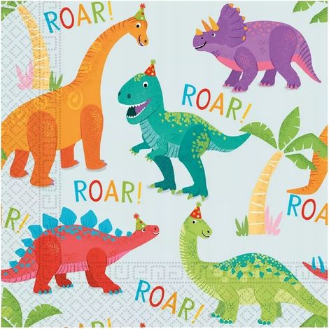 Tovaglioli di carta "Buon compleanno con dinosauri e animali" 33x33 cm, 20 pezzi. (1/2)