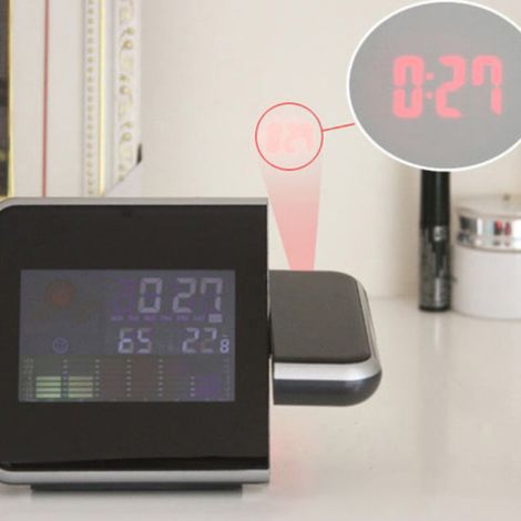 Wetteruhr mit Farbdisplay, Wecker mit Temperatur- und Luftfeuchtigkeitsanzeige, ewiger Kalender mit farbigem LED-Bildschirm, schwarz (1/5)