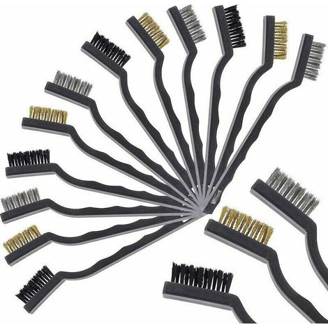 Lot de 12 Mini brosses métalliques, Brosse Metallique avec Poils en Laiton Brosse Metallique de Nettoyage avec Poignée IncurvéeBrosse Soudure (1/5)