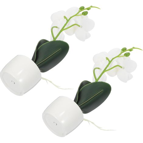 Orchidées Artificielles Décor Réaliste Lot de 2 Blanches en Plastique et Céramique et Facile à Nettoyer pour Maison et Clubs (1/5)