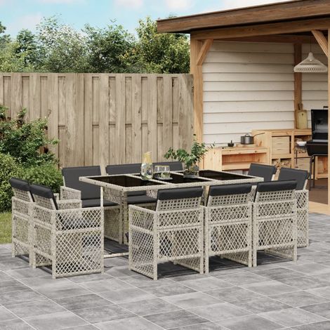 vidaXL 11 Piece Garden Dining Set with Cushions Light Grey Poly Rattan (1/5)