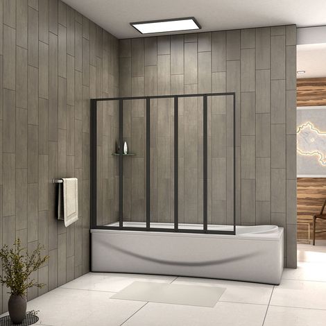 Biubiubath 1200x1400mm New Black Framed 5 Folding Pivot Shower Bath Screen Panel (1/5)