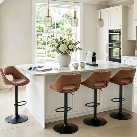 Wahson Bar Stools 4Pcs in PU Leather Modern Swivel Counter Chairs with Hollow Backrest for Home Bar Kitchen, Brown