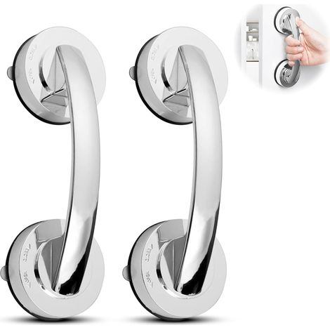 Poignée Ventouse, Barre Dappui Douche, Barre de Douche Ventouse Amovible Réutilisable, Plastique Barre Dappui Pas de perçage pour Placard Fenêtre Porte vitrée Armoire (Argent) (1/5)