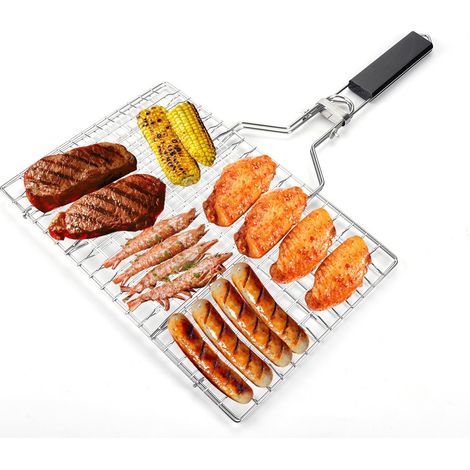 Barbecue Grillades Panier en Acier Inoxydable Panier Panier Barbecue Filet Type de Barbecue Clips avec Poignée Amovible pour Accessoires de Grillage Extérieur